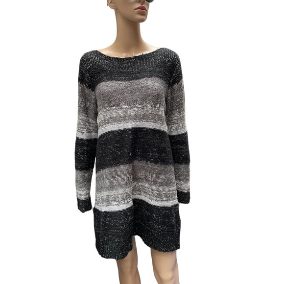 Again black gray shimmer long sleeve long knit sweater size large - Picture 2 of 15